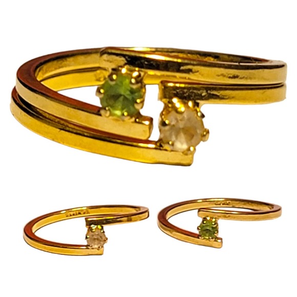 Stackable Rings Costume Jewelry with Gold Finish, Clear and Green Stones - Picture 1 of 7